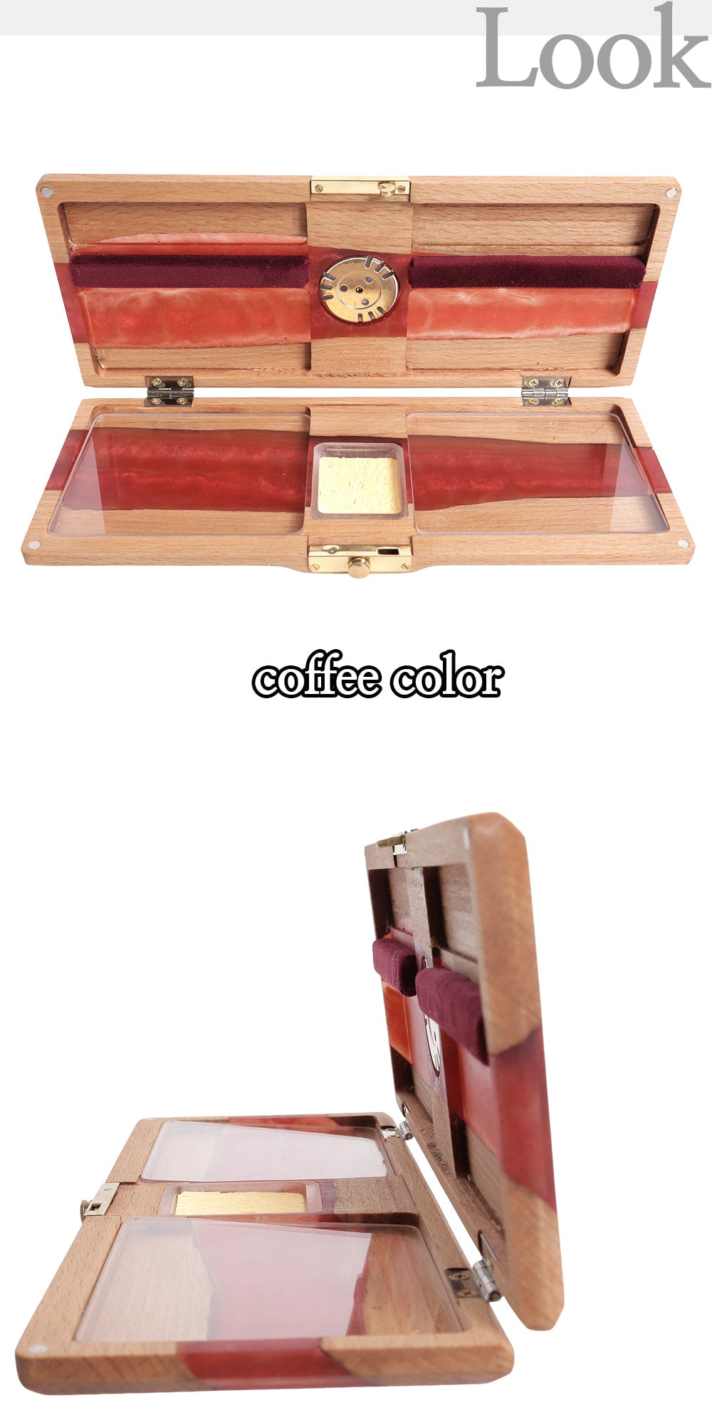 Reediano Handmade Wood Resin Reed Case for Clarinet & Saxophone – Holds 10–12 Reeds (Red Resin · Built-in Hygrometer)