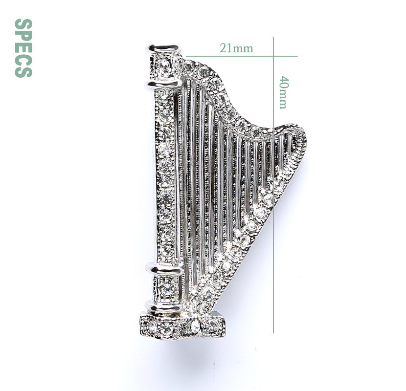 Aimgifts RB336 Harp Rhinestone Brooch (Silver) RB336