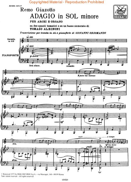 Albinoni Adagio in G Minor for Trumpet and Piano
