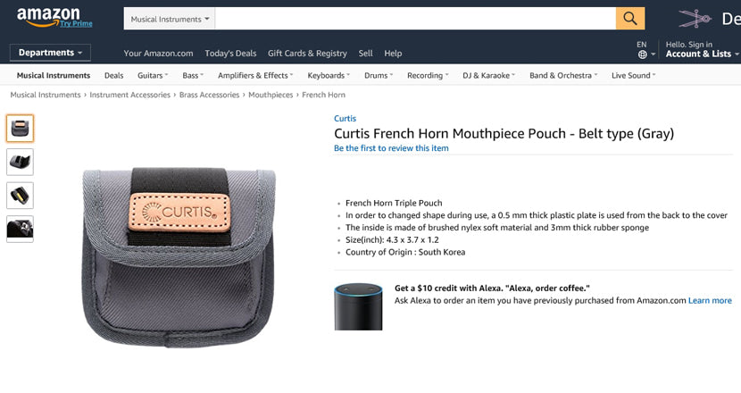 Curtis HMP2T French Horn Mouthpiece Pouch HMP2T