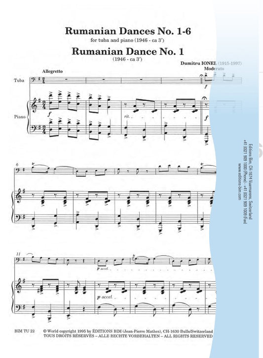 Dumitru Ionel Rumanian Dances No 1 - 6 for tuba and piano