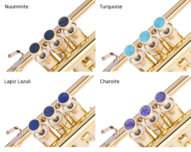 KGU Brass Trumpet Curtom Finger Burtton with Stone Inlays