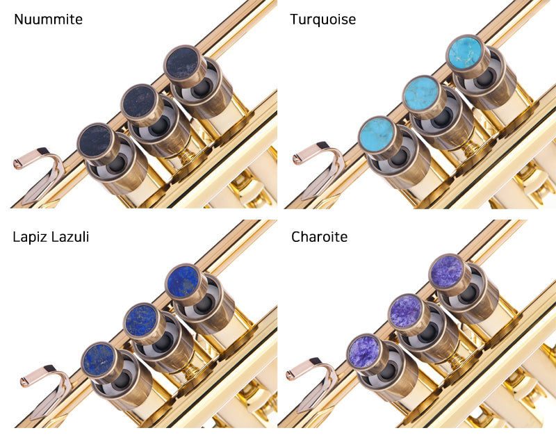 KGU Brass Trumpet Curtom Finger Burtton with Stone Inlays