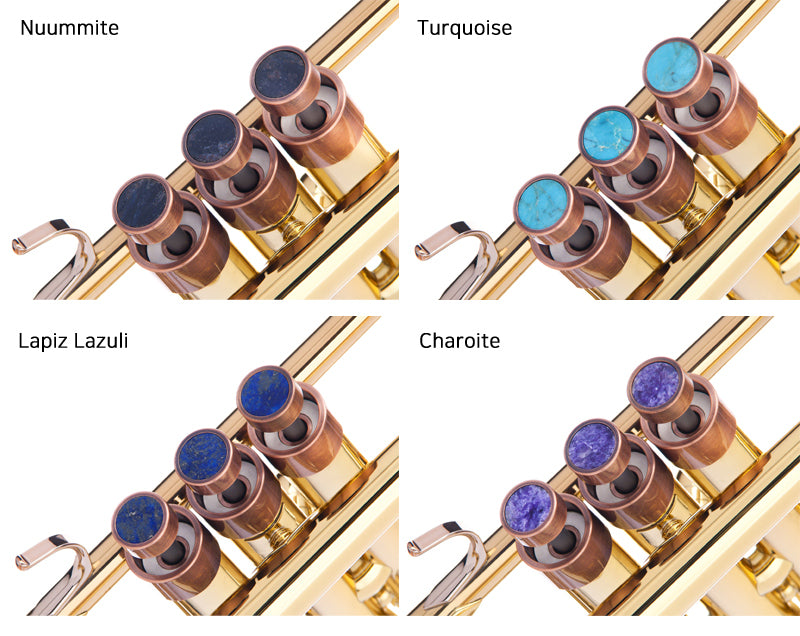KGU Brass Trumpet Curtom Finger Burtton with Stone Inlays