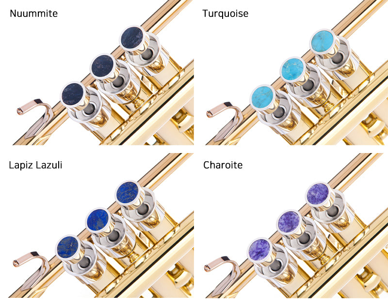 KGU Brass Trumpet Curtom Finger Burtton with Stone Inlays