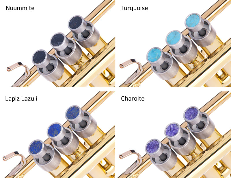KGU Brass Trumpet Curtom Finger Burtton with Stone Inlays