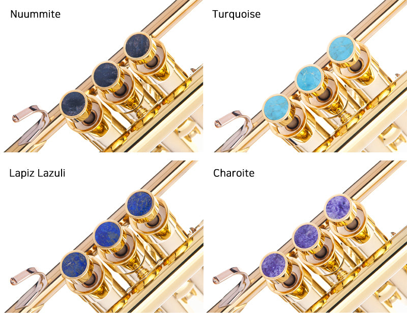 KGU Brass Trumpet Curtom Finger Burtton with Stone Inlays