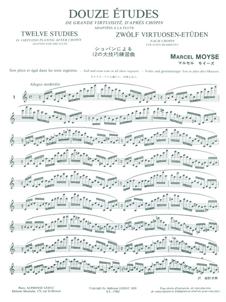 Marcel Moyse 12 Etudes de Grande Virtuosite Chopin for Flute AL17462