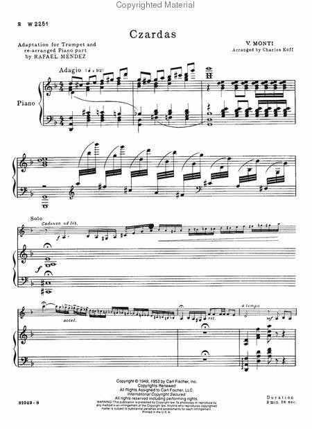 Monti Czardas For Trumpet in Bb and Piano