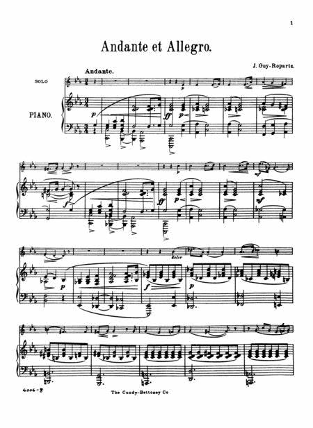 Ropartz Andante et Allegro for Cornet or Trumpet and Piano