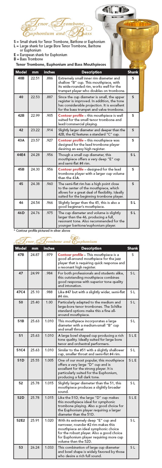 Schilke Standard Tenor Trombone Mouthpieces (Large Shank)