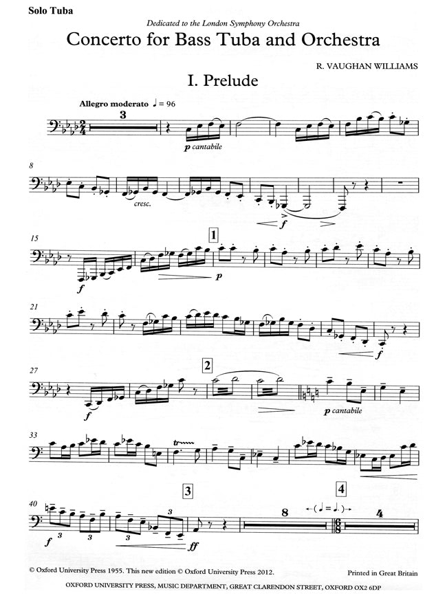 Vaughan Williams Concerto for Bass Tuba and Orchestra (Tuba and Piano)
