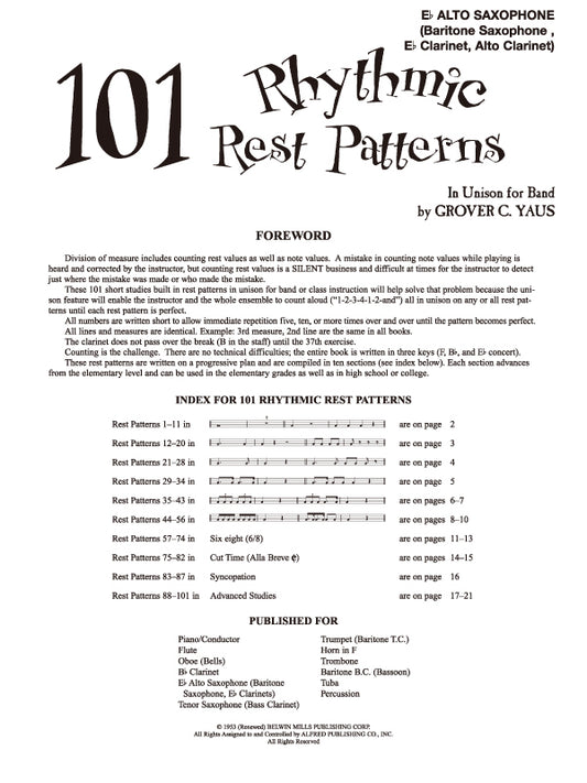 101 Rhythmic Rest Patterns for Alto Saxophone [EL00552]