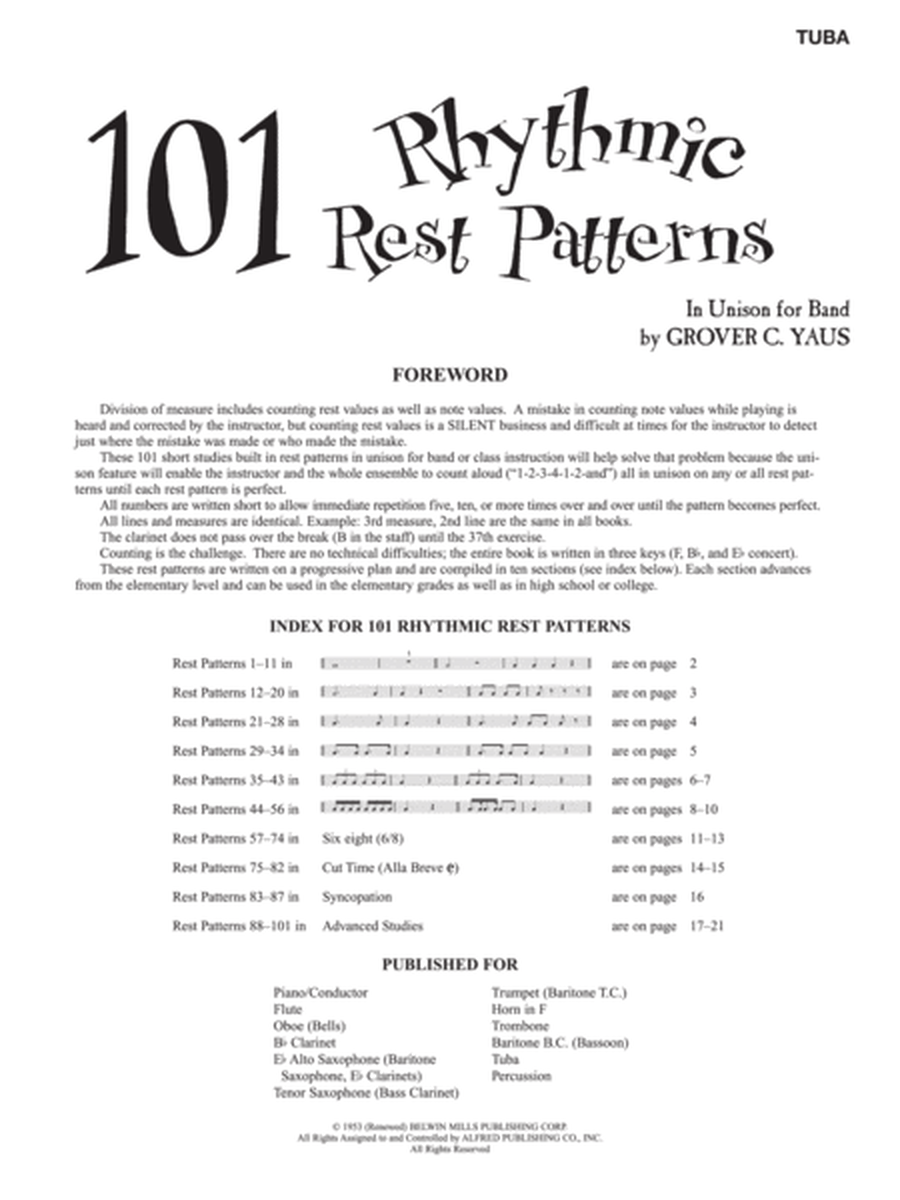 101 Rhythmic Rest Patterns for Tuba [EL00559]