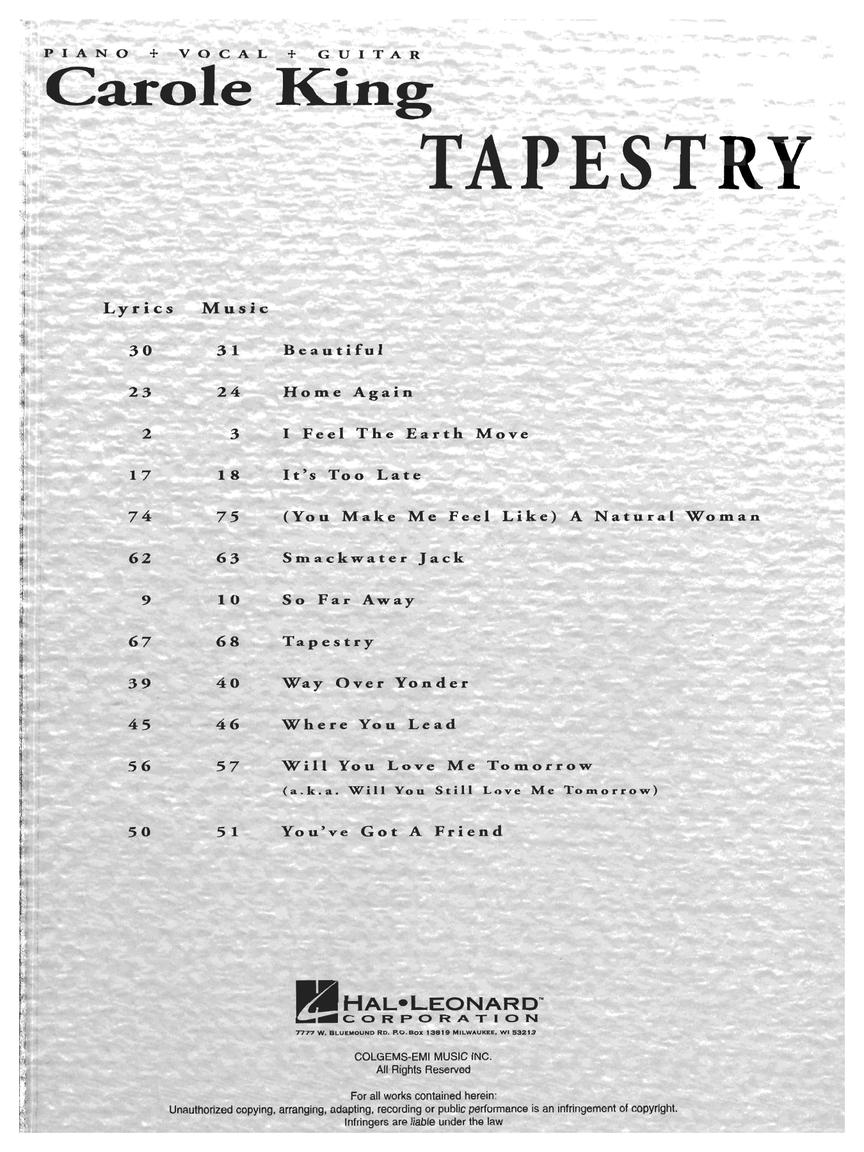 Carole King – Tapestry Piano/Vocal/Guitar Artist Songbook [308247]