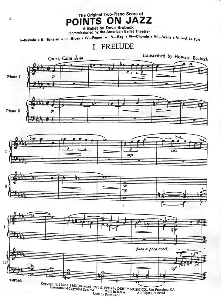 Dave Brubeck: Points on Jazz  (Original Two-Piano Score),Piano Duo (2 Pianos, 4 Hands) [TPF0164]