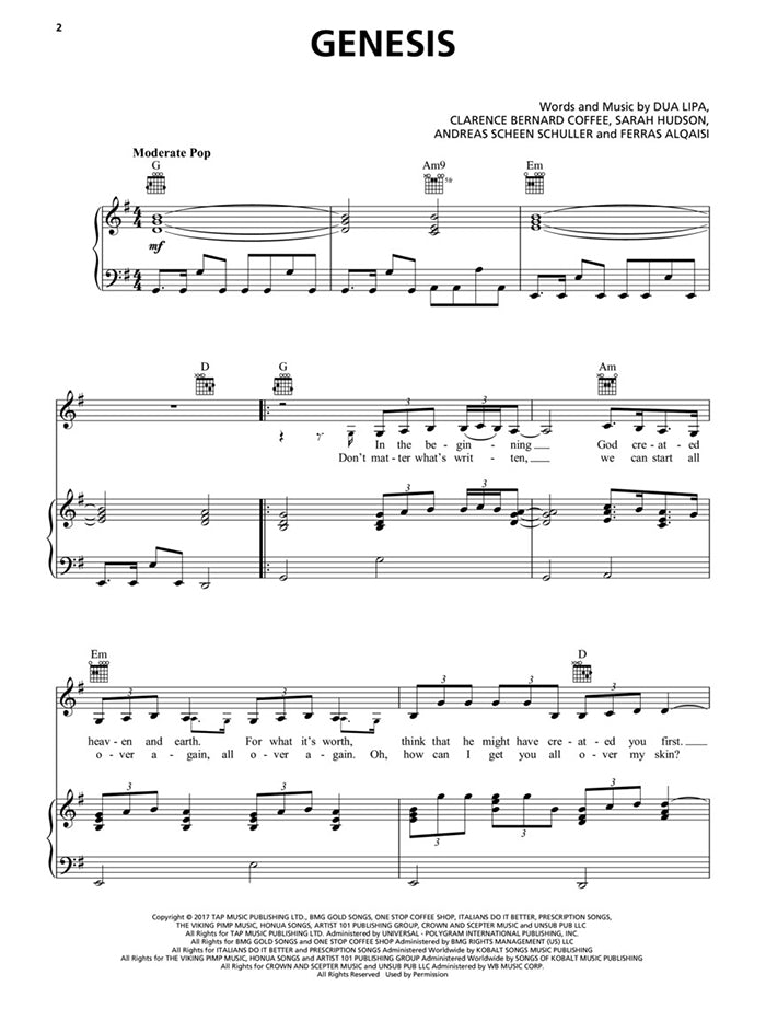 Dua Lipa Piano/Vocal/Guitar Artist Songbook [278038]