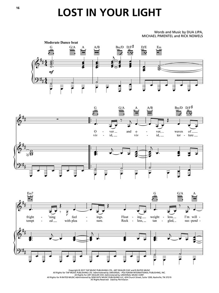 Dua Lipa Piano/Vocal/Guitar Artist Songbook [278038]