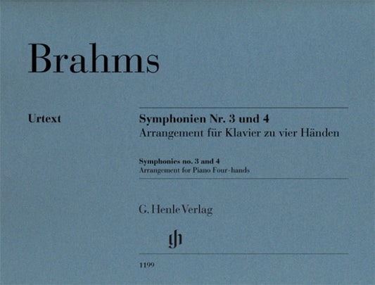 JOHANNES BRAHMS Symphonies no. 3 and 4, Arrangement for Piano Four-hands [HN1199]