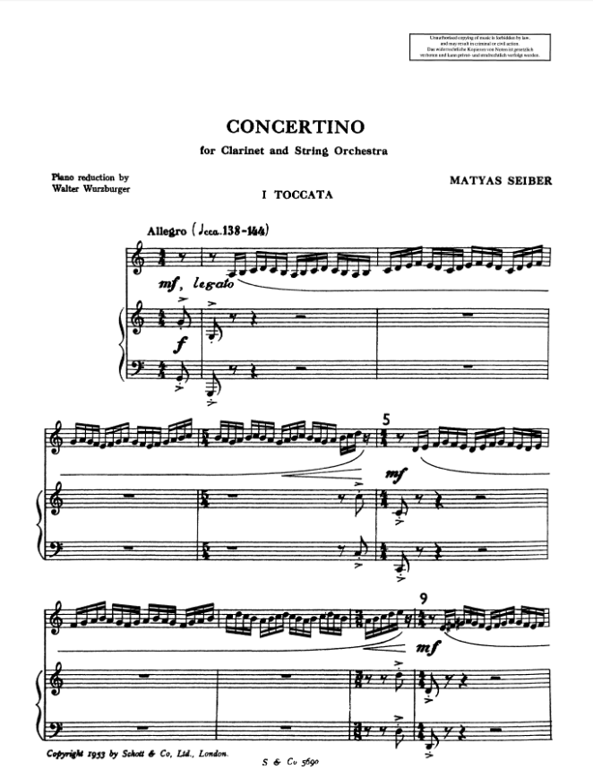 Matyas Seiber Concertino for Clarinet and Piano [ED10341]