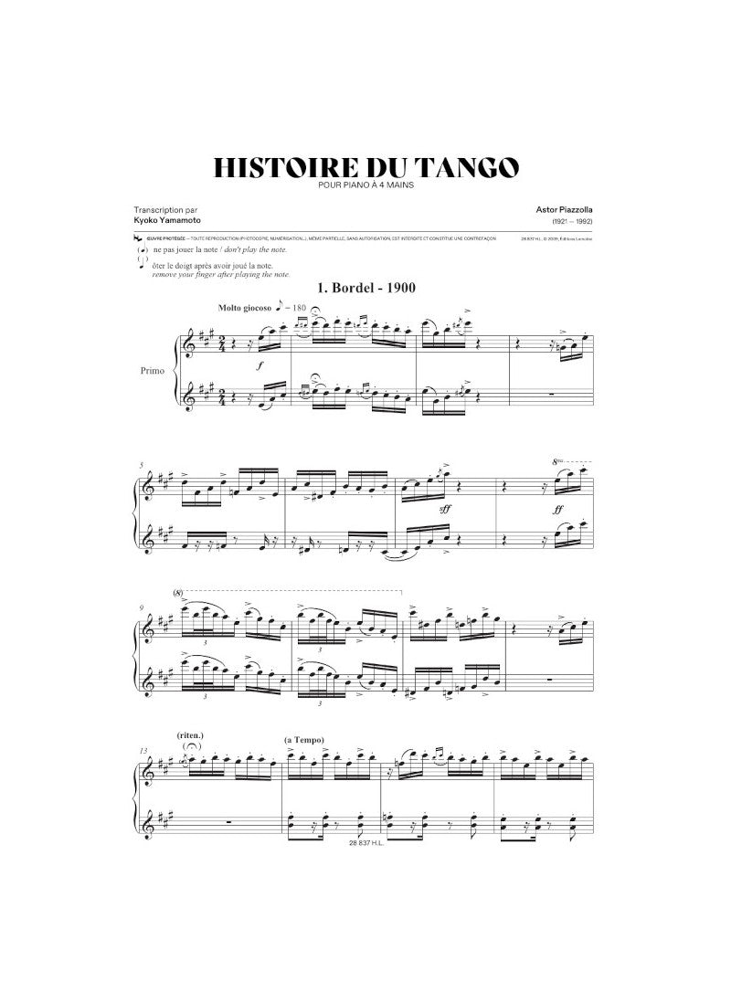 Piazzolla Histoire du tango for Piano Duet [HL28837]