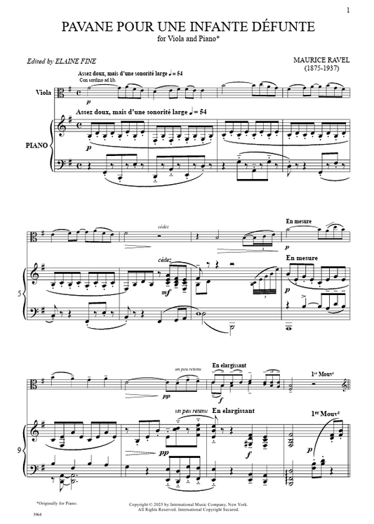 Ravel Pavane pour une infante defunte for Viola and Piano [IMC3964]