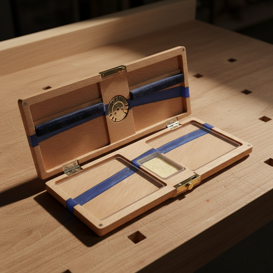 Reediano Handmade Wood/Resin Reed Case for Clarinet & Saxophone – Holds 10–12 Reeds (Blue Resin · Built-in Hygrometer)