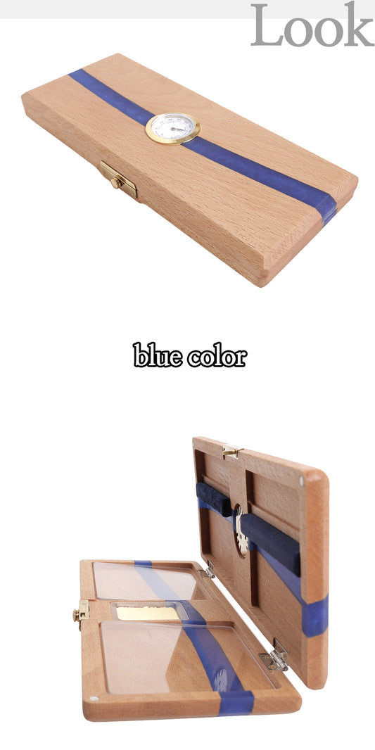 Reediano Handmade Wood/Resin Reed Case for Clarinet & Saxophone – Holds 10–12 Reeds (Blue Resin · Built-in Hygrometer)