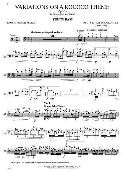 Tchaikovsky Variations on a Rococo Theme Op. 33 for String Bass and Piano [IMC3950]