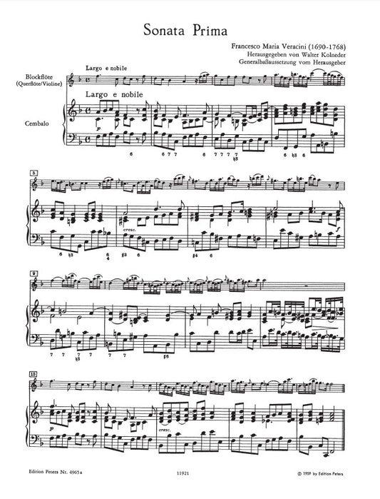 Veracini 12 Sonatas Op.1, for Violin and Piano Vol.1 (No.1-3) [EP4965A]