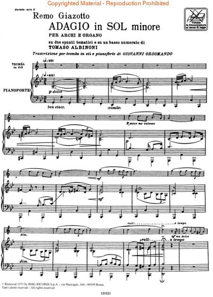 Albinoni Adagio in G Minor for Trumpet and Piano