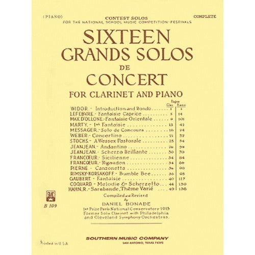 Bonade -16 Grand Solos de Concert Clarinet with Piano [3770185]