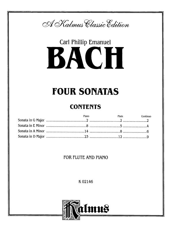 C. P. E. Bach Four Sonatas for Flute and Piano 00-K02146