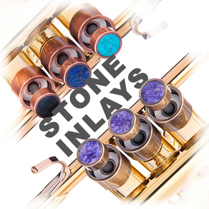 KGU Brass Trumpet Curtom Finger Burtton with Stone Inlays