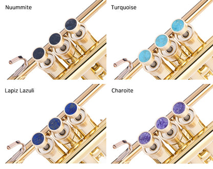 KGU Brass Trumpet Curtom Finger Burtton with Stone Inlays