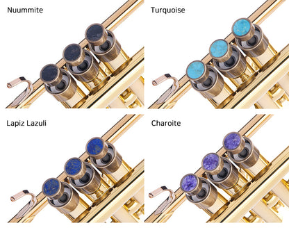 KGU Brass Trumpet Curtom Finger Burtton with Stone Inlays