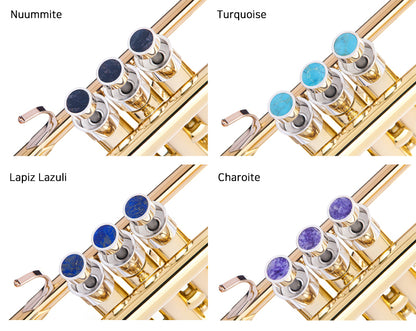 KGU Brass Trumpet Curtom Finger Burtton with Stone Inlays