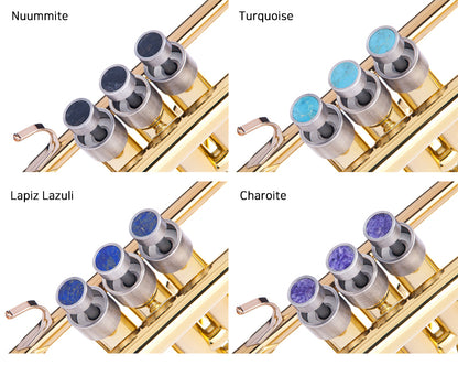 KGU Brass Trumpet Curtom Finger Burtton with Stone Inlays