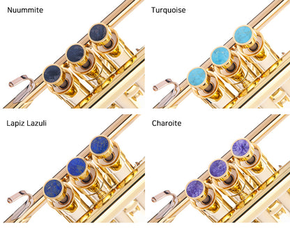 KGU Brass Trumpet Curtom Finger Burtton with Stone Inlays