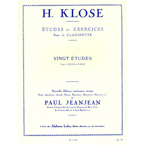 Klose 20 Etudes D'apres Kreutzer Et Fiorillo - Clarinet Solo [AL7234]
