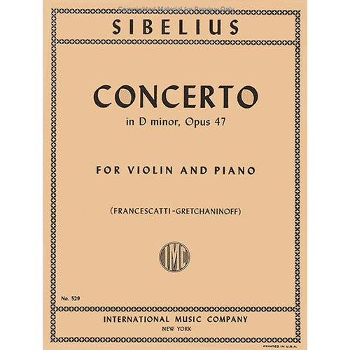 Sibelius Violin Concerto in D minor Op. 47 for Violin and Piano IMC529