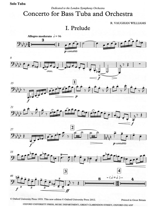 Vaughan Williams Concerto for Bass Tuba and Orchestra (Tuba and Piano)